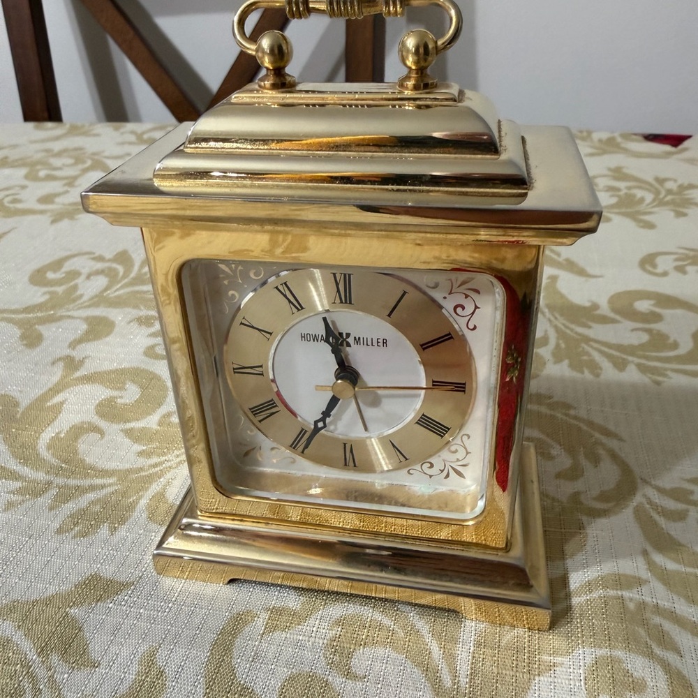 Howard Miller Golden Tone Mantel Alarm Clock Brass